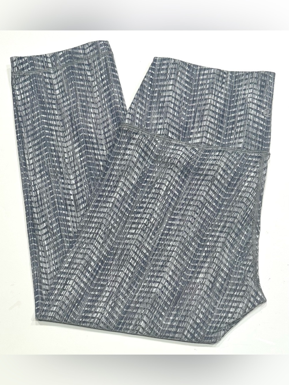 Lululemon Women Wunder Under Crop HR 21’’ Luon Leggings Grey/Blue Print Size 10